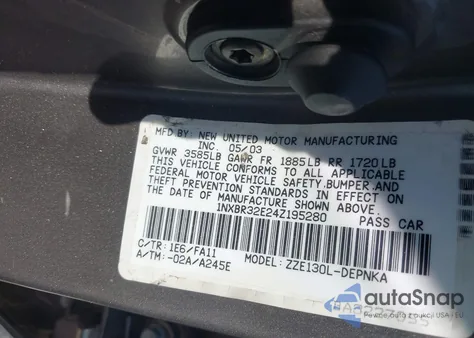 2004 Toyota Corolla Le из США, поврежденный, VIN 1NXBR32E24Z195280